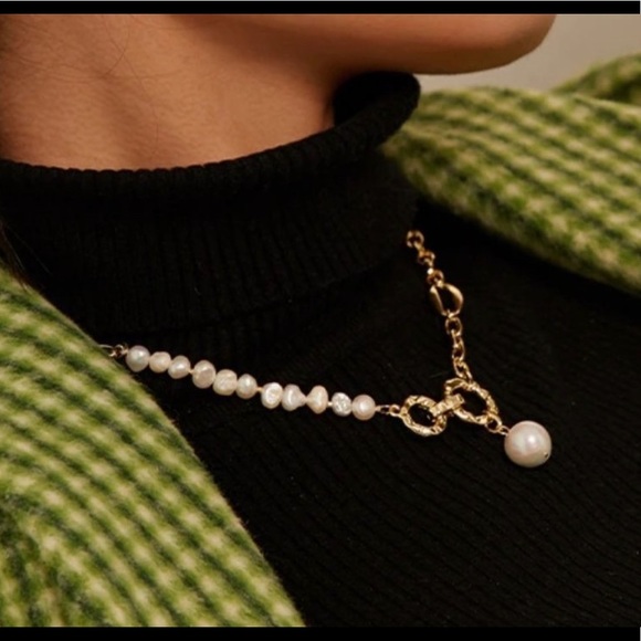 New 18K Gold Plated  Natural  Pearl Circle Link Chain Pendant Choker Necklace - Picture 14 of 14